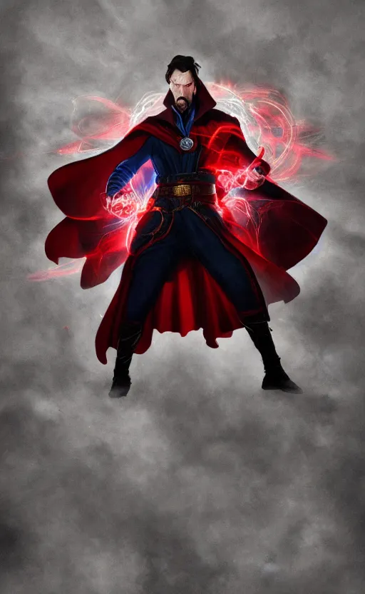 Image similar to epic doctor strange wallpaper, black and red suit, dynamic lighting, photorealistic fantasy concept art, trending on art station, stunning visuals, terrifying, creative, cinematic