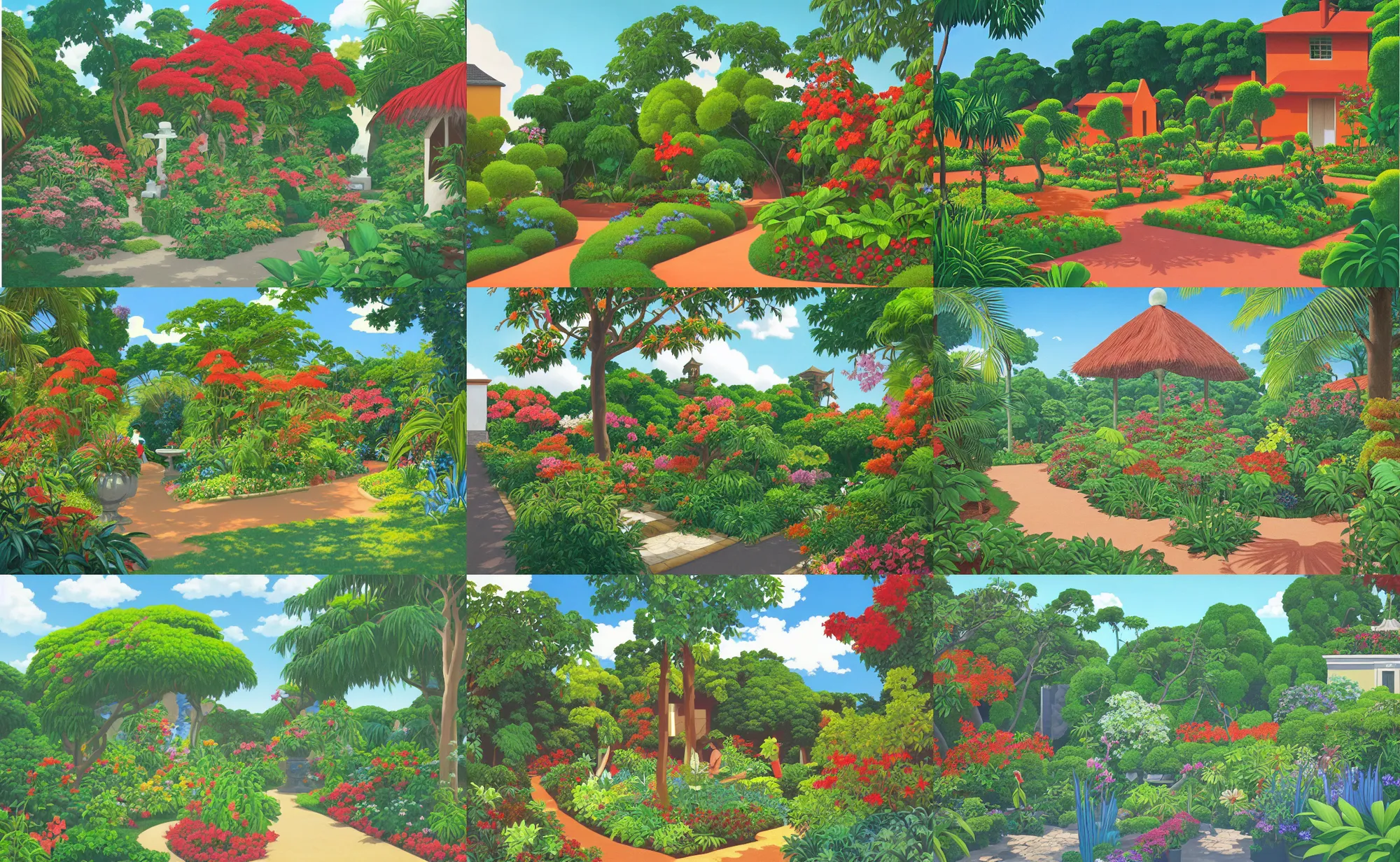 Prompt: a creole garden from reunion island painting by studio ghibli, by kenton nelson, trending on artstation