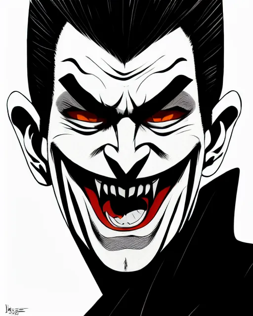 Image similar to handsome male vampire, symmetrical face, evil grin, cinematic, dramatic, super detailed and intricate, 4 k render, by koson ohara, by darwyn cooke, by satoshi kon