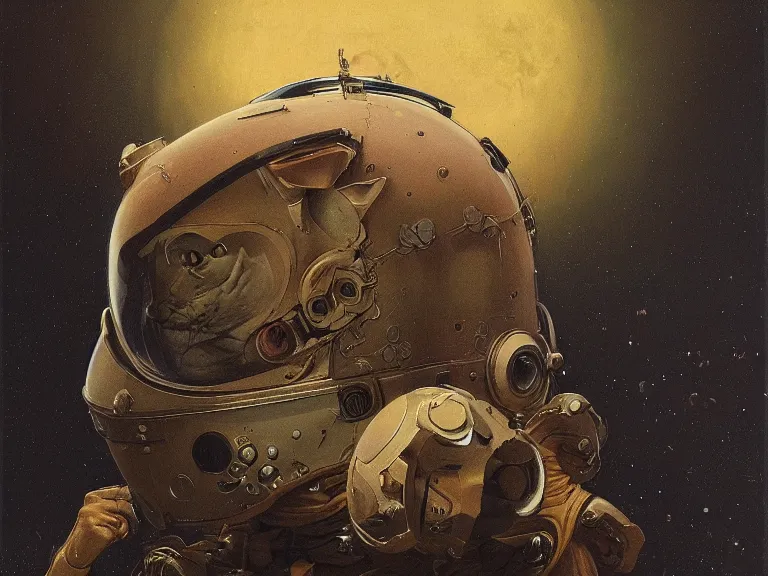 Prompt: a detailed profile painting of a cat in a spacesuit, symmetrical and science fiction theme by beksinski carl spitzweg and tuomas korpi. baroque elements, full-length view. baroque element. intricate artwork by caravaggio. Trending on artstation. 8k