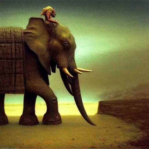 Prompt: ancient war elephant in ancient armor, beksinski