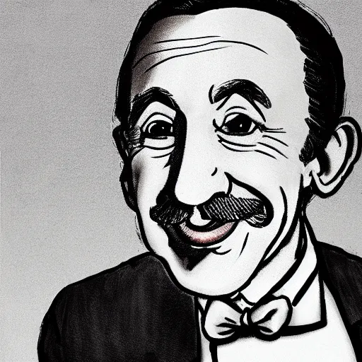 Image similar to a portrait of walt disney in the style of al hirschfeld