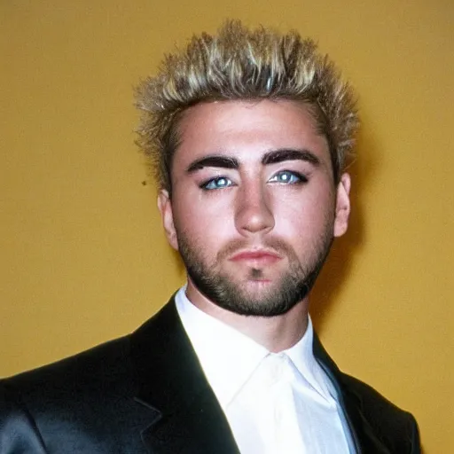 Image similar to a man who is a genetic combination of every n'sync member, detailed eyes, face and upper - body focus, award winning photograph, photo taken in 1 9 9 8, sharp focus,