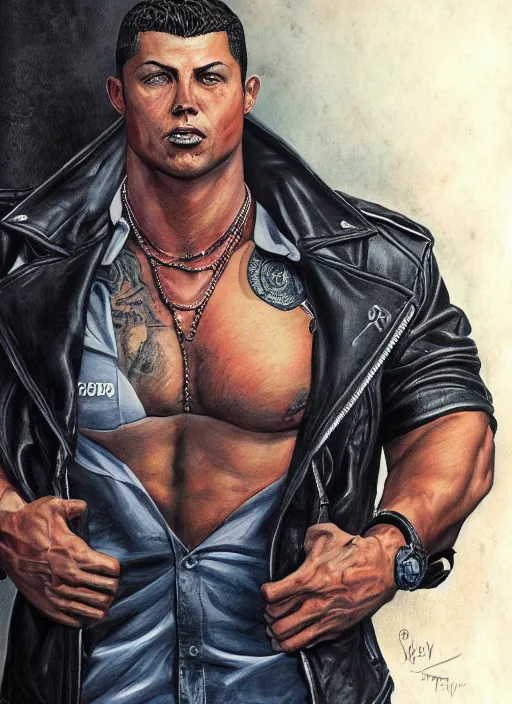 Prompt: portrait of ronaldo nazario, gritty, dark, wearing a leather jacket, very detailed eyes, hyperrealistic, very detailed painting by glenn fabry, by joao ruas, by artgerm