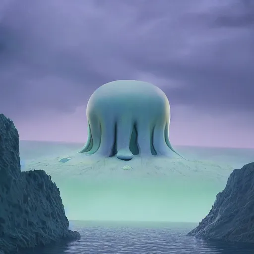 Image similar to slime monster in the lake, matte painting, detailed, elden ring, oil on canvas, by beeple