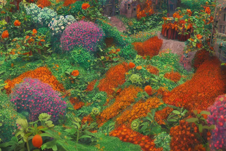 Image similar to super detailed color art, a lot of small garden flowers, A multiverse of berries, unreal engine, wes anderson color palette, 3d render, colorful, digital art