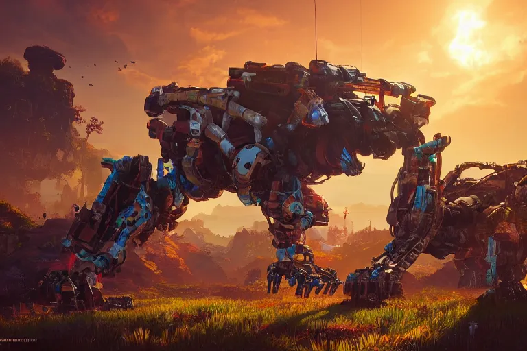 Image similar to rollerback machine mecanical creature robot of horizon forbidden west horizon zero dawn radiating a glowing aura global illumination ray tracing hdr fanart arstation by ian pesty and alena aenami artworks in 4 k