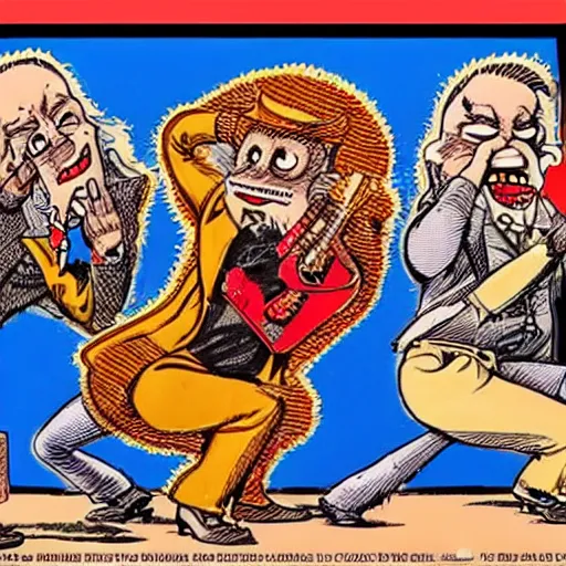 Image similar to The Artwork of R. Crumb and his Cheap Suit Rockers, pencil and colored marker artwork, trailer-trash lifestyle