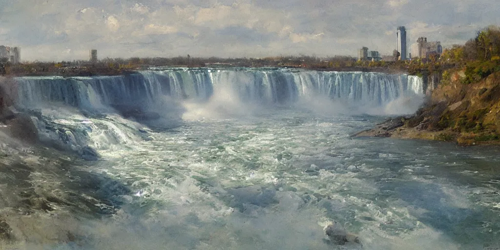 Prompt: niagara falls by richard schmid, gestural loose painterly