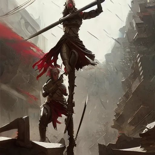 Image similar to raining swords, falling swords, organic painting, sunny day, matte painting, bold shapes, hard edges, street art, trending on artstation, by huang guangjian, gil elvgren, ruan jia, randy vargas, greg rutkowski