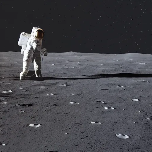 Image similar to An astronaut fishing on the moon, with a wide shot view of the stars and the earth in the background , 4K
