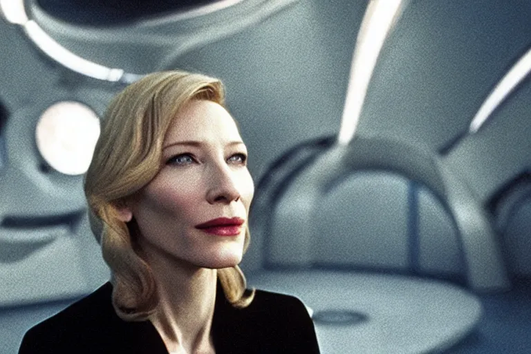 Prompt: cate blanchett on the bridge of a starship,retro, movie still