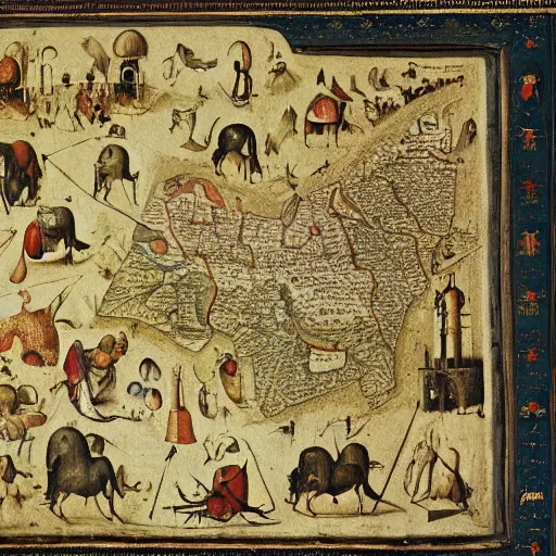 Image similar to middle east map by hieronymus bosch,