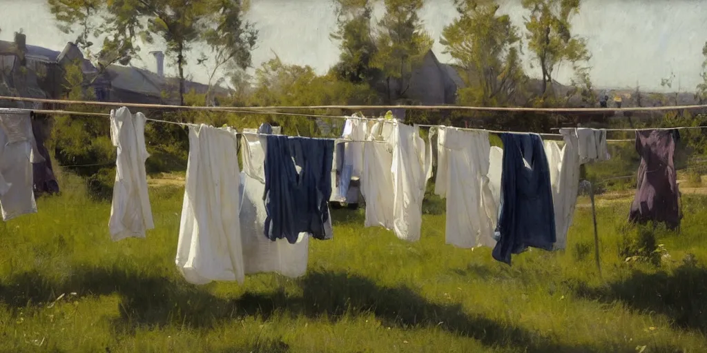 Prompt: laundry line in the sun, jeremy lipking, anders zorn, krøyer