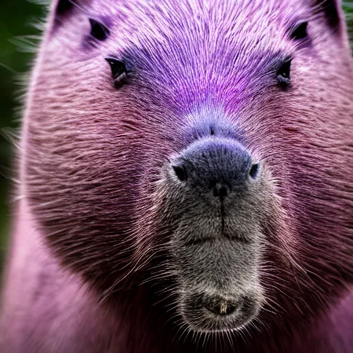 Image similar to purple capybara, 8 k, 4 k, professional photography, award winning photo