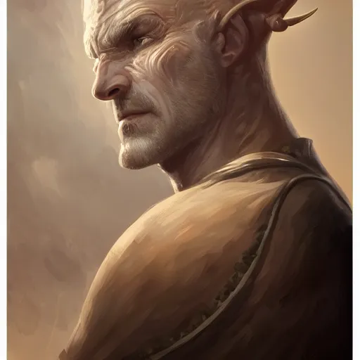 Image similar to a detailed matte head - on portrait painting of an middle - aged tiefling nobleman with white skin, golden eyes and short well kept hair, by charlie bowater, lise deharme, wlop, tending on arstation, dungeons and dragon, dnd, pathfinder, fanart, oil on canvas