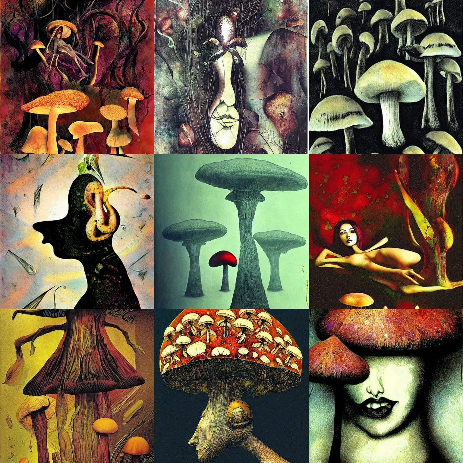 Prompt: psychedelic mushrooms psilocybin sensual dream, by dave mckean