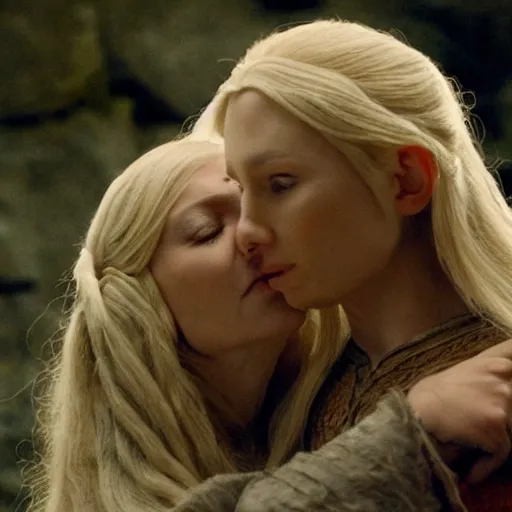 Image similar to galadriel kissing a hobbit