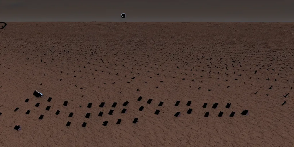 Image similar to an enormous tall alien black geometric rectangle in the desert, a large line of people are walking toward it in a line! starting at the foreground and ending at the building, single file, in the foreground on a rock is an alien creature catching a fly with its tongue, two suns are in the sky, clear skies, volumetric light, hyperdetailed, artstation, cgsociety, 8k