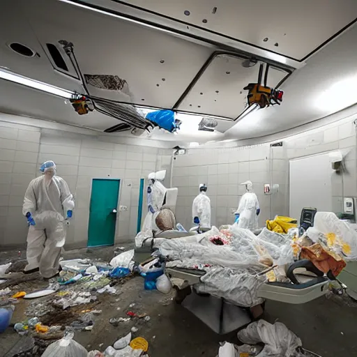 Image similar to operating room covered with trash