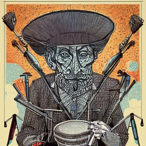 Image similar to A drummer wearing a fez by Android Jones and M. C. Escher collaboration