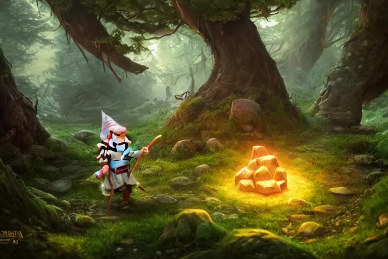 Image similar to legendary elegant gnome hold map and feel confuse in forest,, highly detailed, d & d, fantasy, highly detailed, digital painting, trending on artstation, concept art, sharp focus, illustration, global illumination, ray tracing, realistic shaded, art by artgerm and greg rutkowski and fuji choko and viktoria gavrilenko and hoang lap