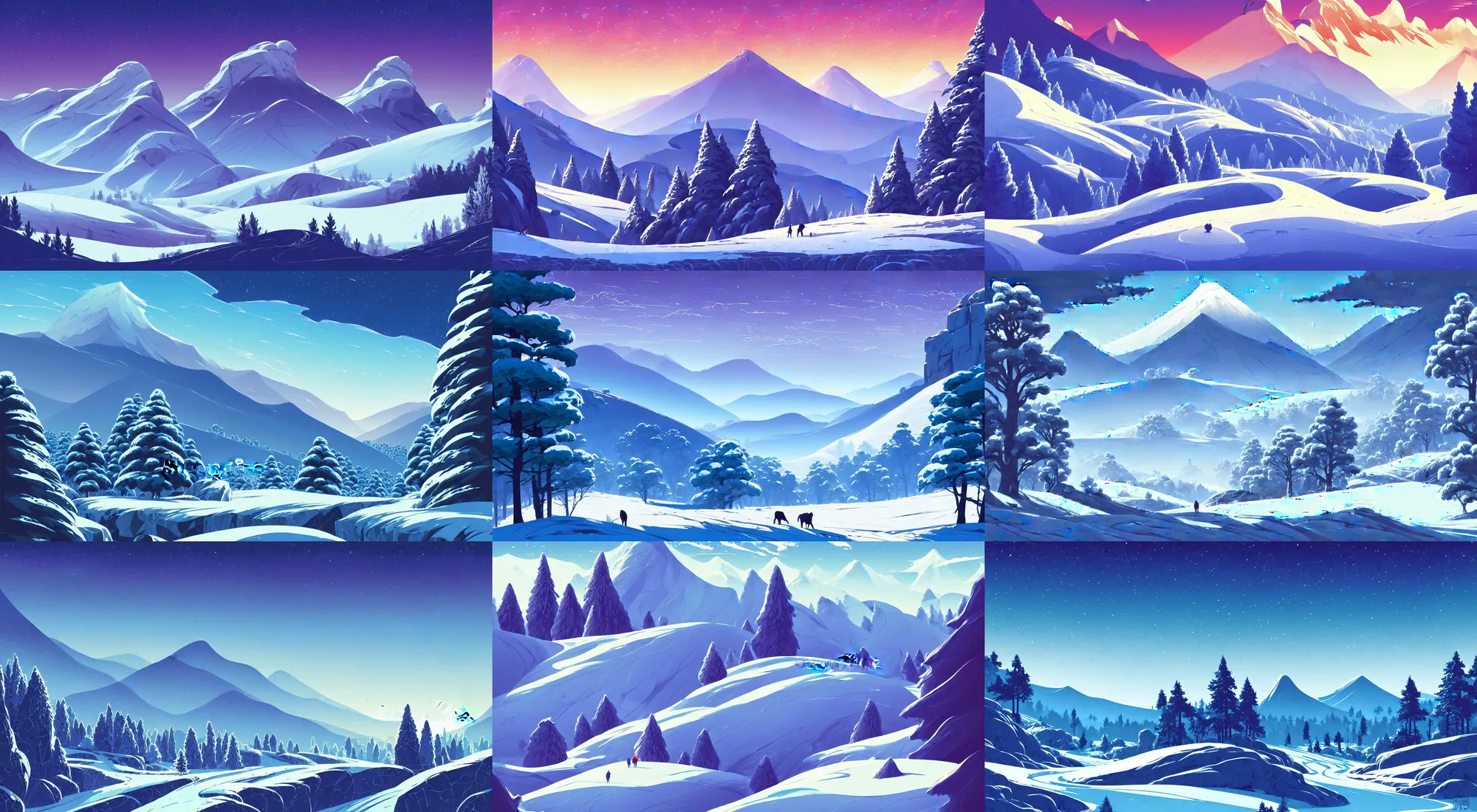 Prompt: Vector Flat Winter Mountains landscape with show hills and pines, vector illustration, in marble incrusted of legends heartstone official fanart behance hd by Jesper Ejsing, by RHADS, Makoto Shinkai and Lois van baarle, ilya kuvshinov, rossdraws global illumination