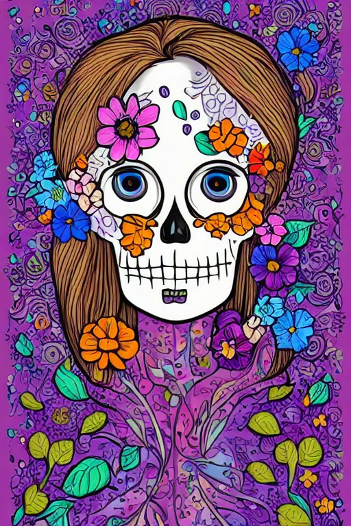 Image similar to portrait of a flower skeletor girl, art by milka oxana, sticker, colorful, illustration, highly detailed, simple, smooth and clean vector curves, no jagged lines, vector art, smooth