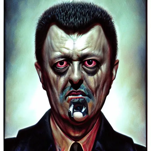 Prompt: Bodyhorror portrait by H.R.Giger of Igor Ivanovich Strelkov who became a degenerate horror Abomination, photo-realistic, color image, 2K, highly detailed