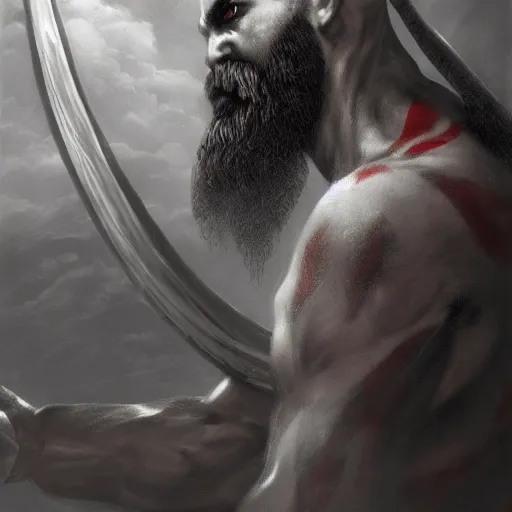 Image similar to kratos from god of war by gustave dore, artstation