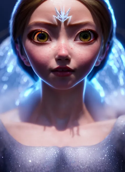 Image similar to Alita as Elsa, au naturel, hyper detailed, digital art, trending in artstation, cinematic lighting, studio quality, smooth render, unreal engine 5 rendered, octane rendered, art style by klimt and nixeu and ian sprigger and wlop and krenz cushart