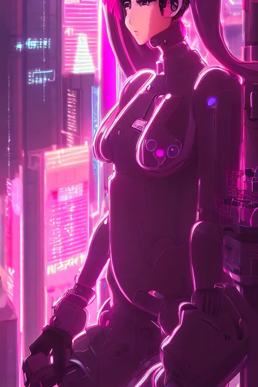 Image similar to portrait pink anime visual futuristic female cyber police, on cyberpunk neon light tokyo rooftop, ssci - fi and fantasy, intricate and very beautiful, human structure, concept art, sharp focus, anime by liya nikorov and simon stalenhag and rossdraws and magali villeneuve and luxearte, frostine engine