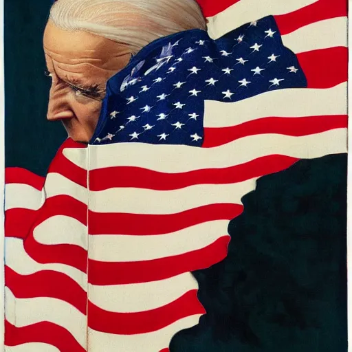 Image similar to patriotic nightmare of joe biden, american flag hell, perfectly clear face, by j. c. leyendecker and beksinski