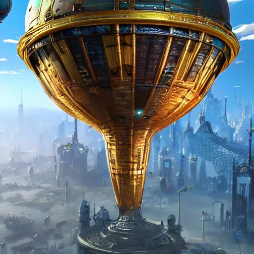 Image similar to enormous flying city in a faberge egg, clear skies, steampunk, fantasy art, masterpiece, unreal engine