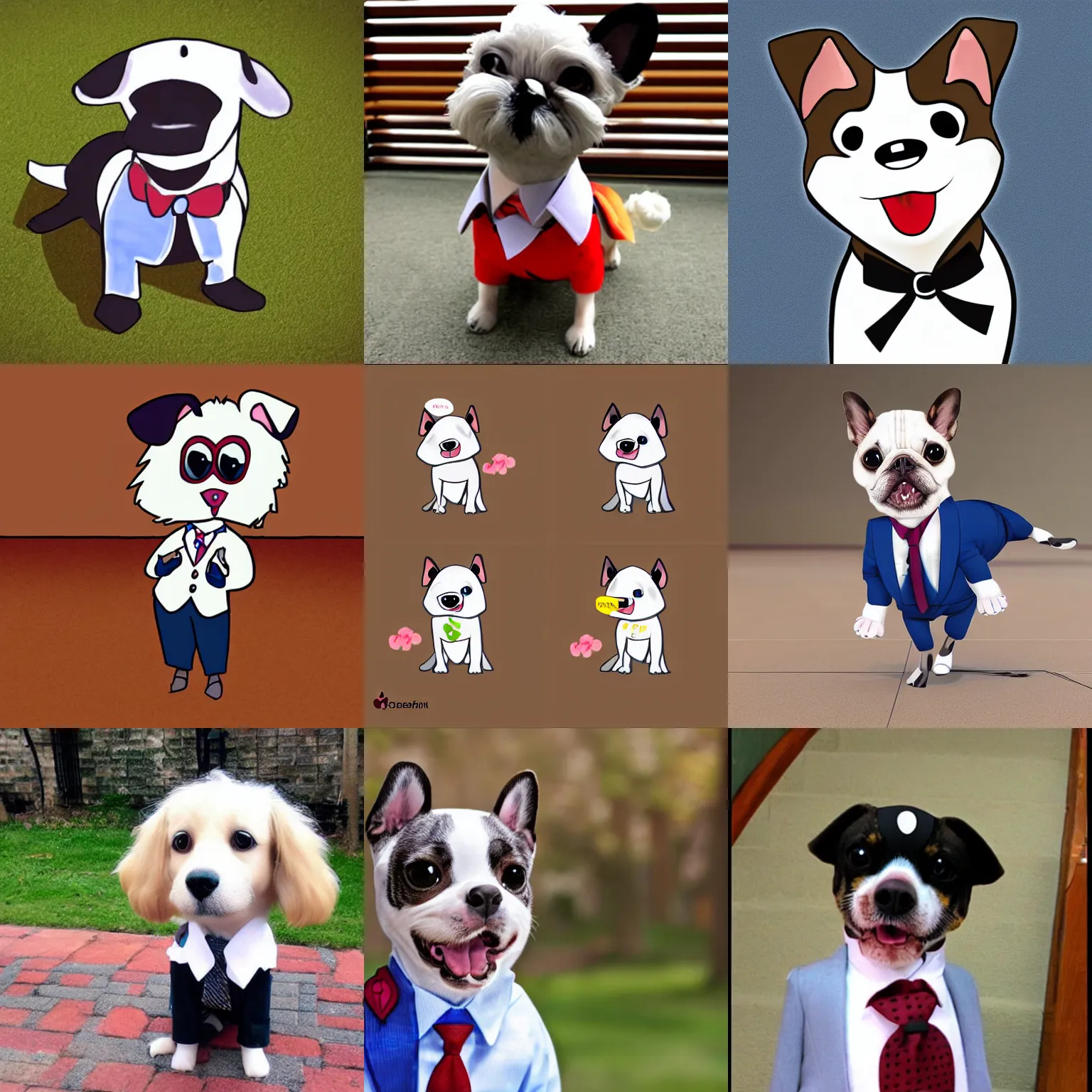 Prompt: cute cartoon dog wearing a suit