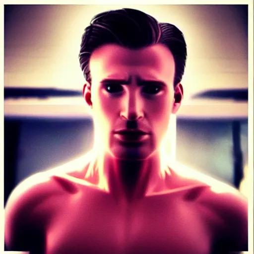 Image similar to “a realistic detailed photo of a guy who is an attractive humanoid who is half robot and half humanoid, who is a male android, Chris Evans, shiny skin, posing like a statue, blank stare”