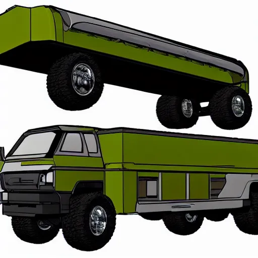 Prompt: concept art for truck with 1 0 wheels that can fly