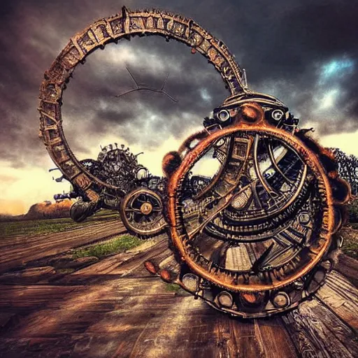 Image similar to giant ring of metal petals, steampunk, fantasy art, sky in the background, detailed, behrens style