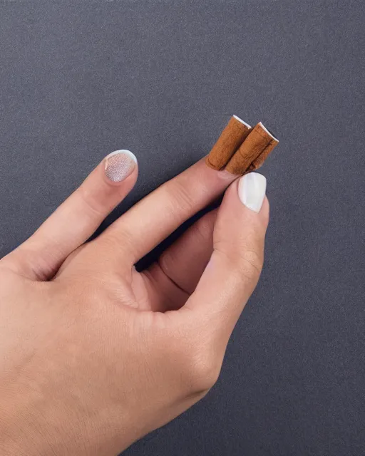 Image similar to you can see in the picture, acurate, real human female hand, holding a cigarette, from the elbow, up to the elbow , hand, five elegant fingers, neat nails, realism, 8k,