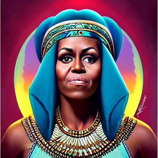 Image similar to lofi queen of egypt portrait of michelle obama, Pixar style, by Tristan Eaton Stanley Artgerm and Tom Bagshaw.