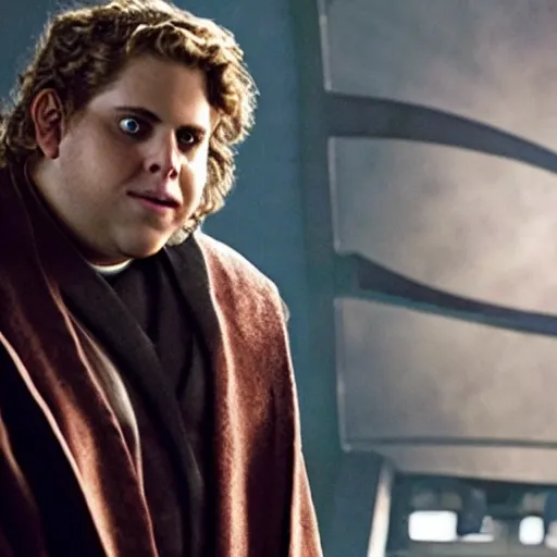 Image similar to jonah hill as evil anakin skywalker in star wars episode 3, 8k resolution, full HD, cinematic lighting, award winning, anatomically correct