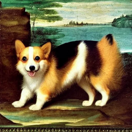 Image similar to a cute little corgi, renaissance painting, high quality, bright colors