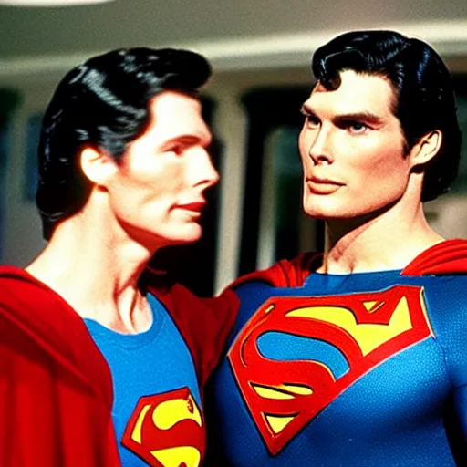 Prompt: 3 5 mm photo of christopher reeve as superman in new movie
