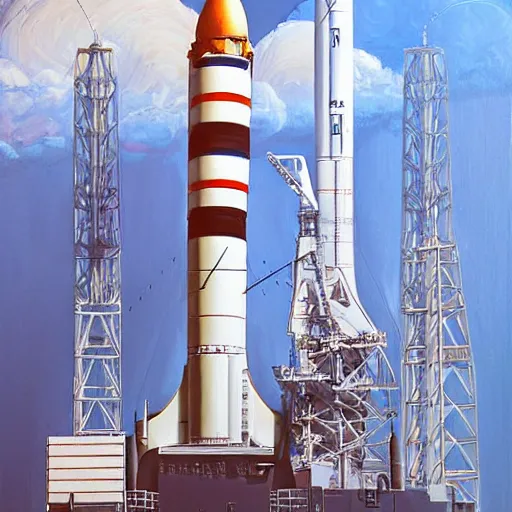 Image similar to illustration of Saturn V going to Mars, realistic painting, high definition, digital art, matte painting, very detailed, realistic