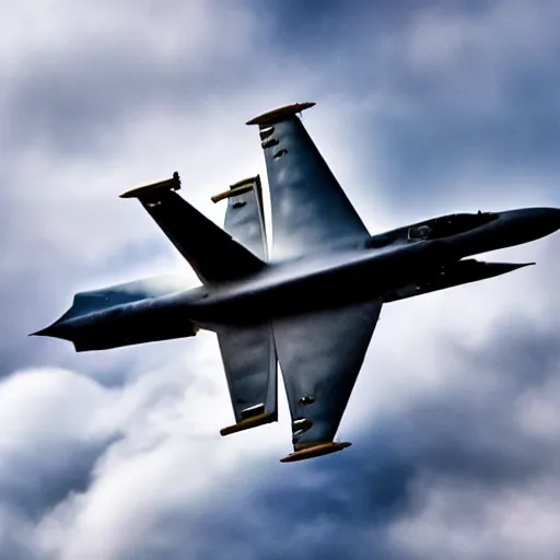 Prompt: stylish shot cinematic of a fighter jet flying through clouds