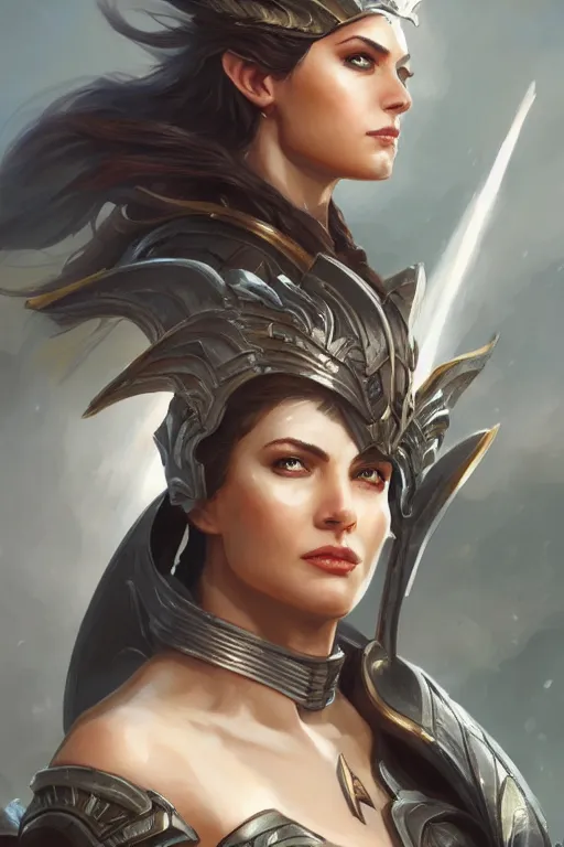 Image similar to amazon valkyrie athena, d & d, fantasy, portrait, highly detailed, headshot, digital painting, trending on artstation, concept art, sharp focus, illustration, art by artgerm and greg rutkowski and magali villeneuve