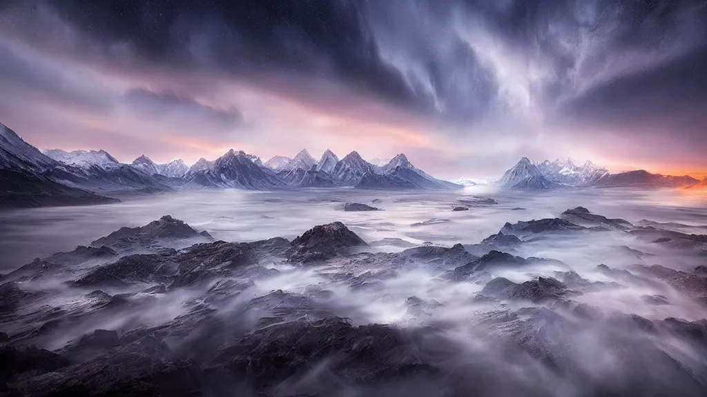 Image similar to amazing landscape photo by marc adamus, beautiful dramatic lighting