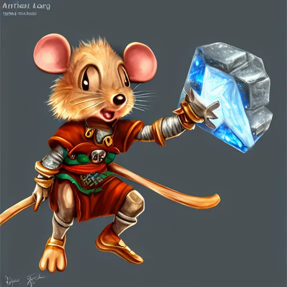 Prompt: warrior mouse leaps for floating crystal, RPG Portrait, Digital Painting, trending on Artstation, Pose Study, ultra detailed, award winning
