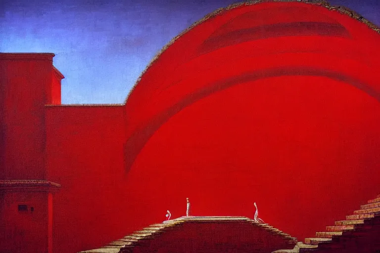 Image similar to only with red, a red melted emperor, taormina amphitheatre, crowd hails him happy, in the style of beksinski, parts by edward hopper, parts by rodcenko, parts by yue minjun, intricate and epic composition, red by caravaggio, insanely quality, highly detailed, masterpiece, red light, artstation, 4 k