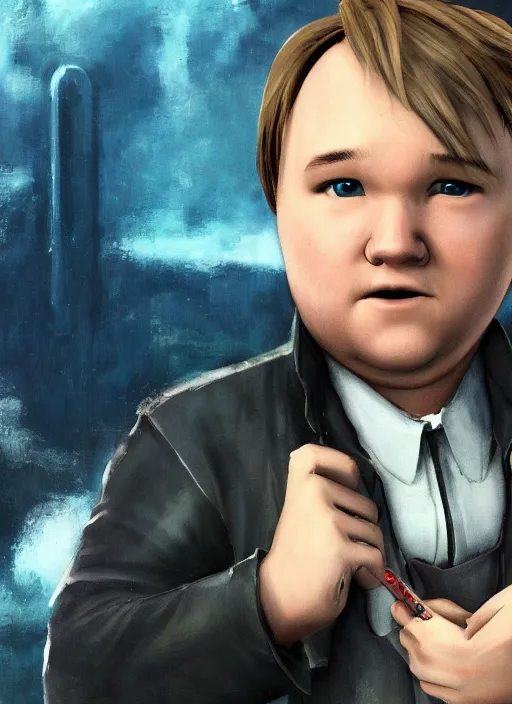 Prompt: fat old balding haley joel osment in the style of tetsuya nomura